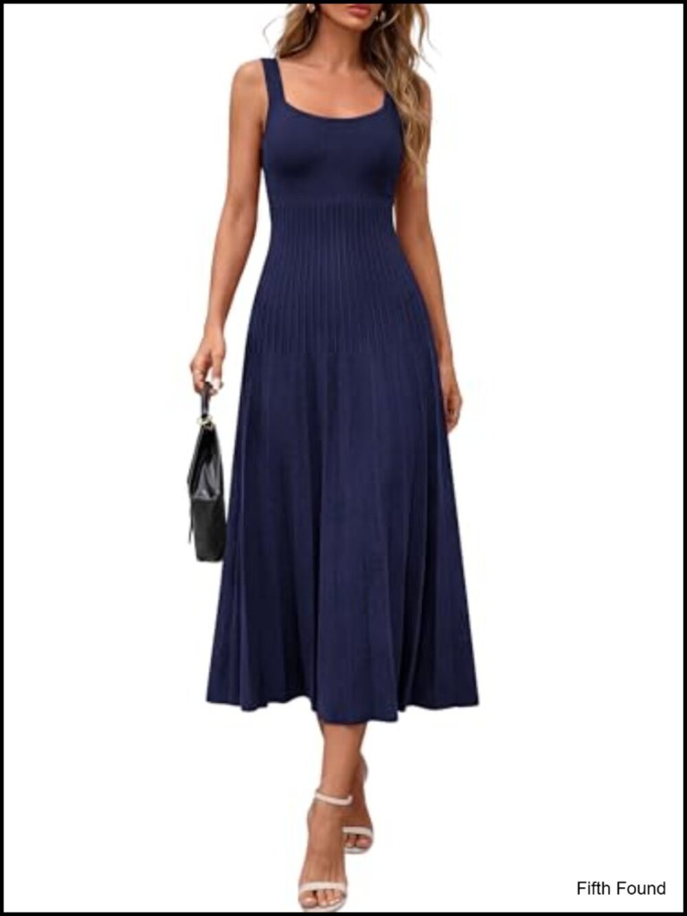 Women's Sleeveless Square Neck A-Line Pleated Midi Dress – Casual Cocktail